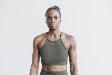 Nobull Halter Matte Women's Sports Bras Olive | Australia (TY6798)